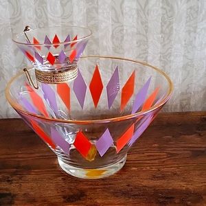 Vintage MCM Harlequin Chip & Dip Bowl Set Anchor Hocking 3-piece